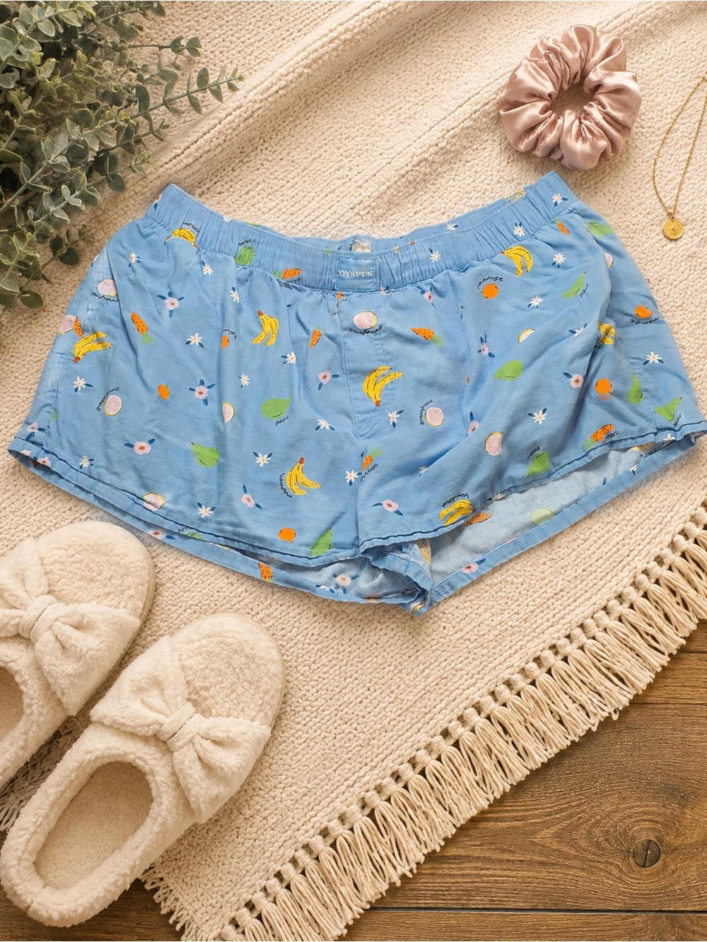 Joyspun Women’s Blue Fruit Print Pajama Sleep Shorts Size L 12-14